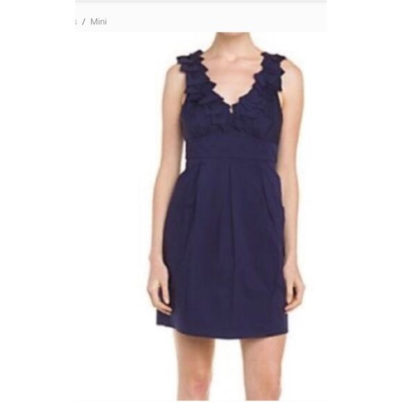 NWOT BCBGMaxazria Kerry Navy Blue Ruffle Cocktail Dress Women’s 6 - Picture 1 of 10